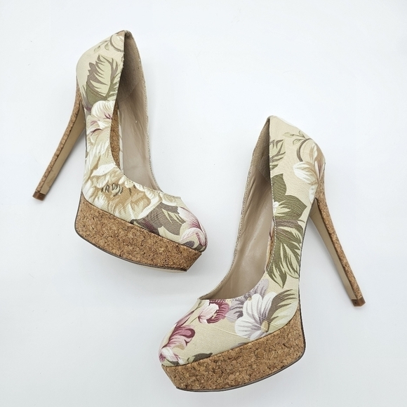 Aldo Women's Canvas Floral Print Platform High Heels, Size 6, NEW - Picture 3 of 14